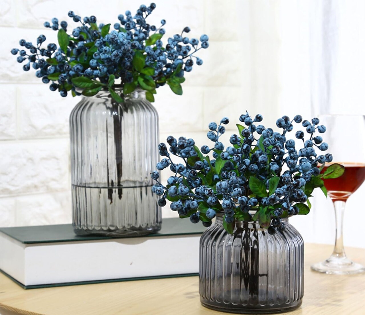 10 Pack Artificial Flowers California Faux Blueberries Artificial Stems for Decorating Blueberry Picks Fruit Fake Silk Flowers Home Decorative Party Wedding (Blue)